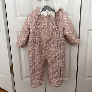 H&M pink floral padded winter/snow suit for babies